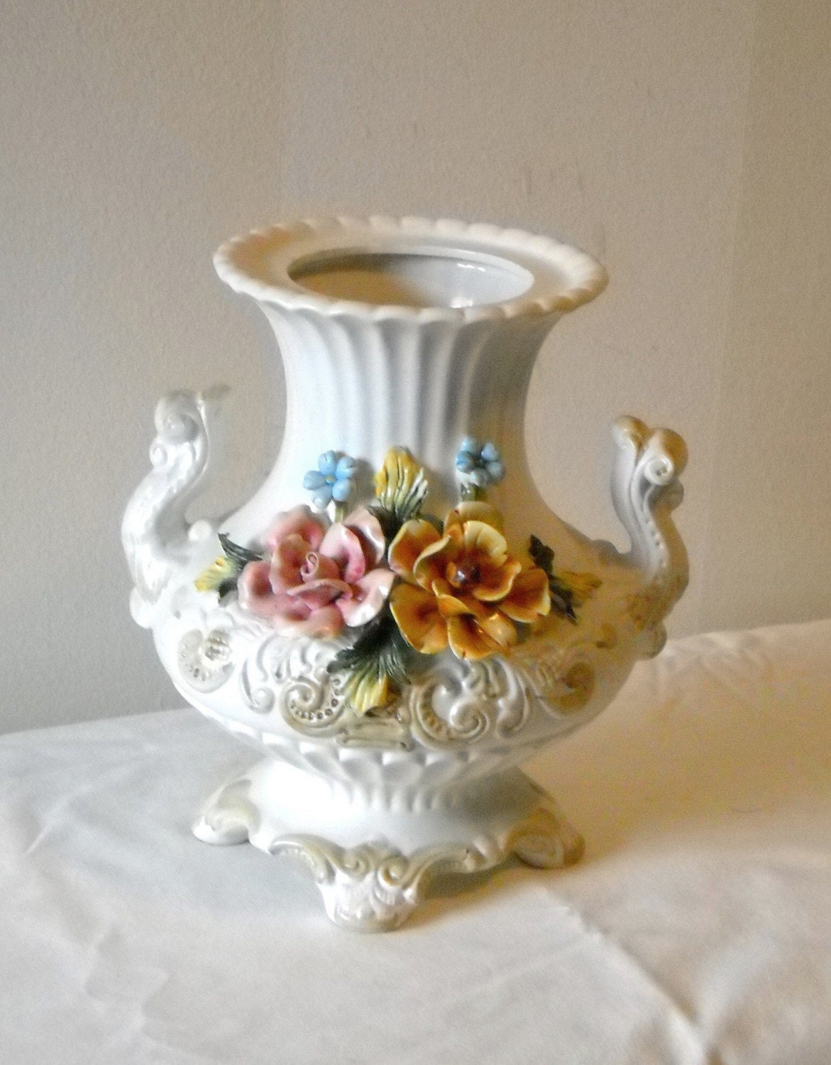 Capodimonte Porcelain Urn Vase Roses