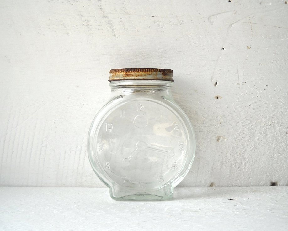 Antique Glass Jar Clock Face Rusty Lid