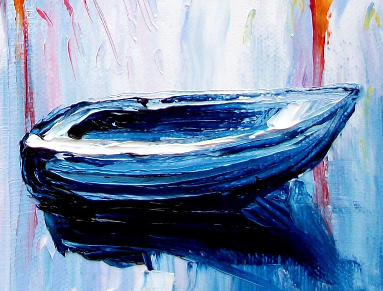 Original painting abstract art impasto boat by SagittariusGallery