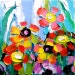 Stories From A Field 200 - 4x4x1.5 impasto flowers abstract original painting by Aja