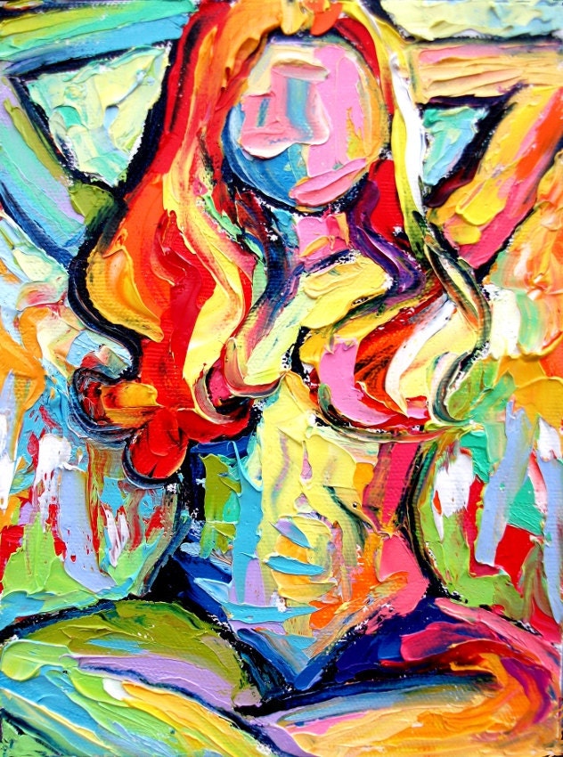 Femme 197 6x8 Impasto abstract nude oil by SagittariusGallery