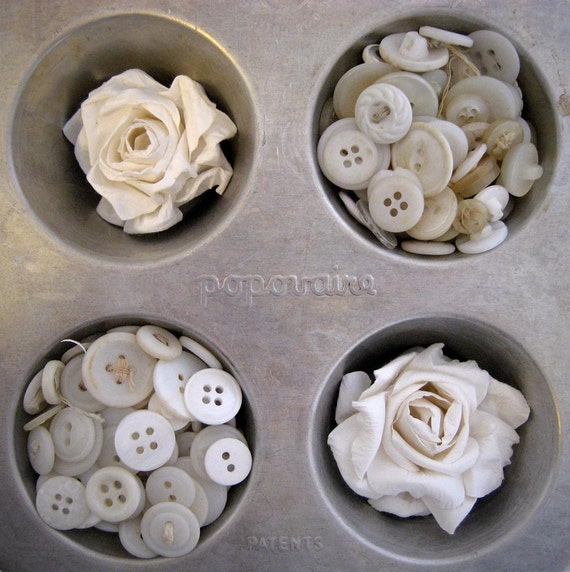 Vintage Popover Pan with Vintage Buttons and Art Goodies