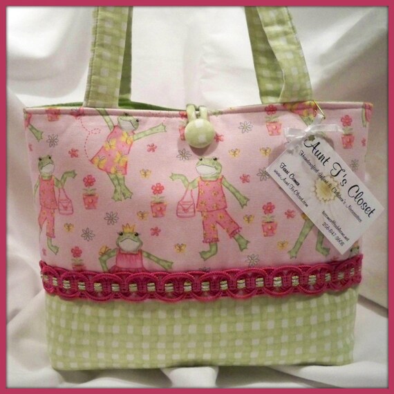 Pink Fashion Frogs with Green Check Medium Diaper Bag / Tote