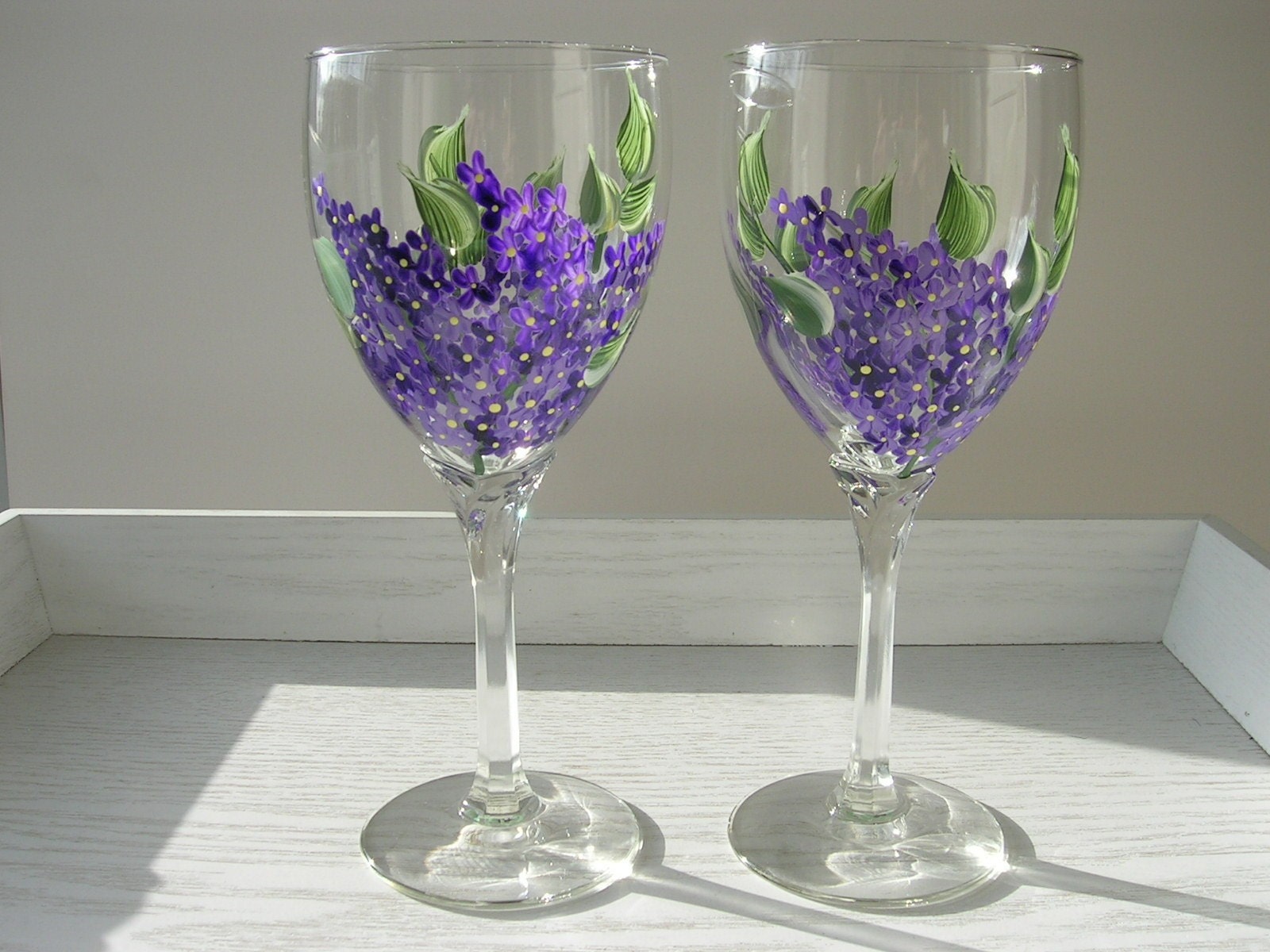 Purple Lilac Wine Glass Set of 2 by mjyglass1963 on Etsy