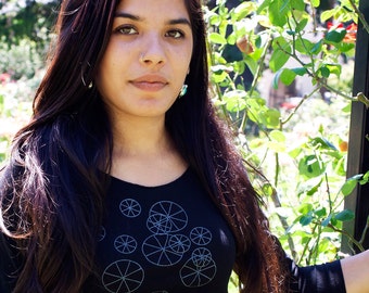 SALE - XL Womans tops tshirts, silkscreen womens t-shirt, womens graphic tee, tops & tees black 3/4 sleeve tshirt, wheels
