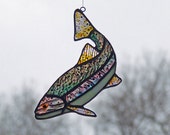 Stained Glass Trout, Rainbow Trout Fish, Unique Home Decor, Fishing Gift