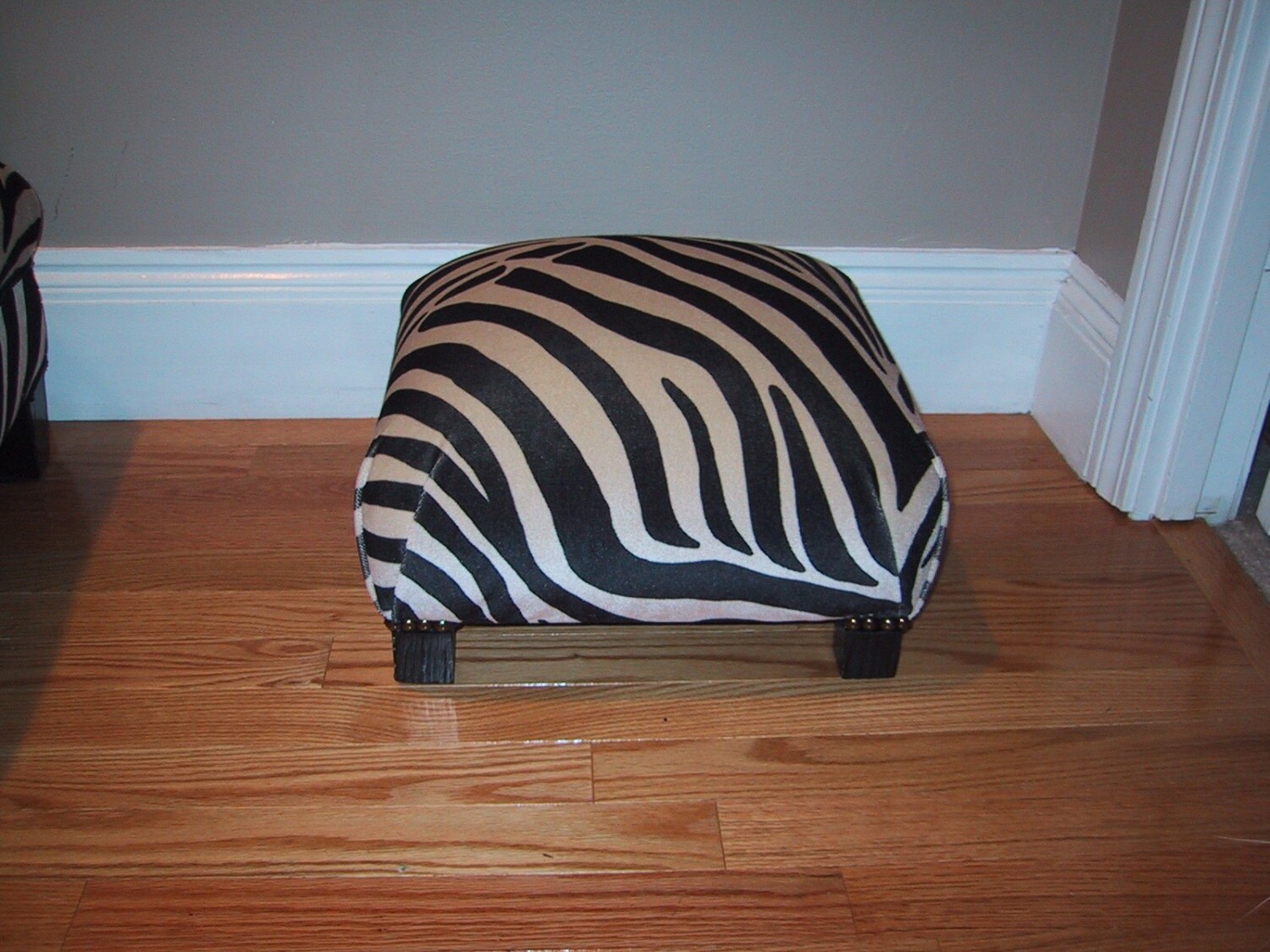 Velvet Upholstered Footstool Zebra Print by hhowland on Etsy