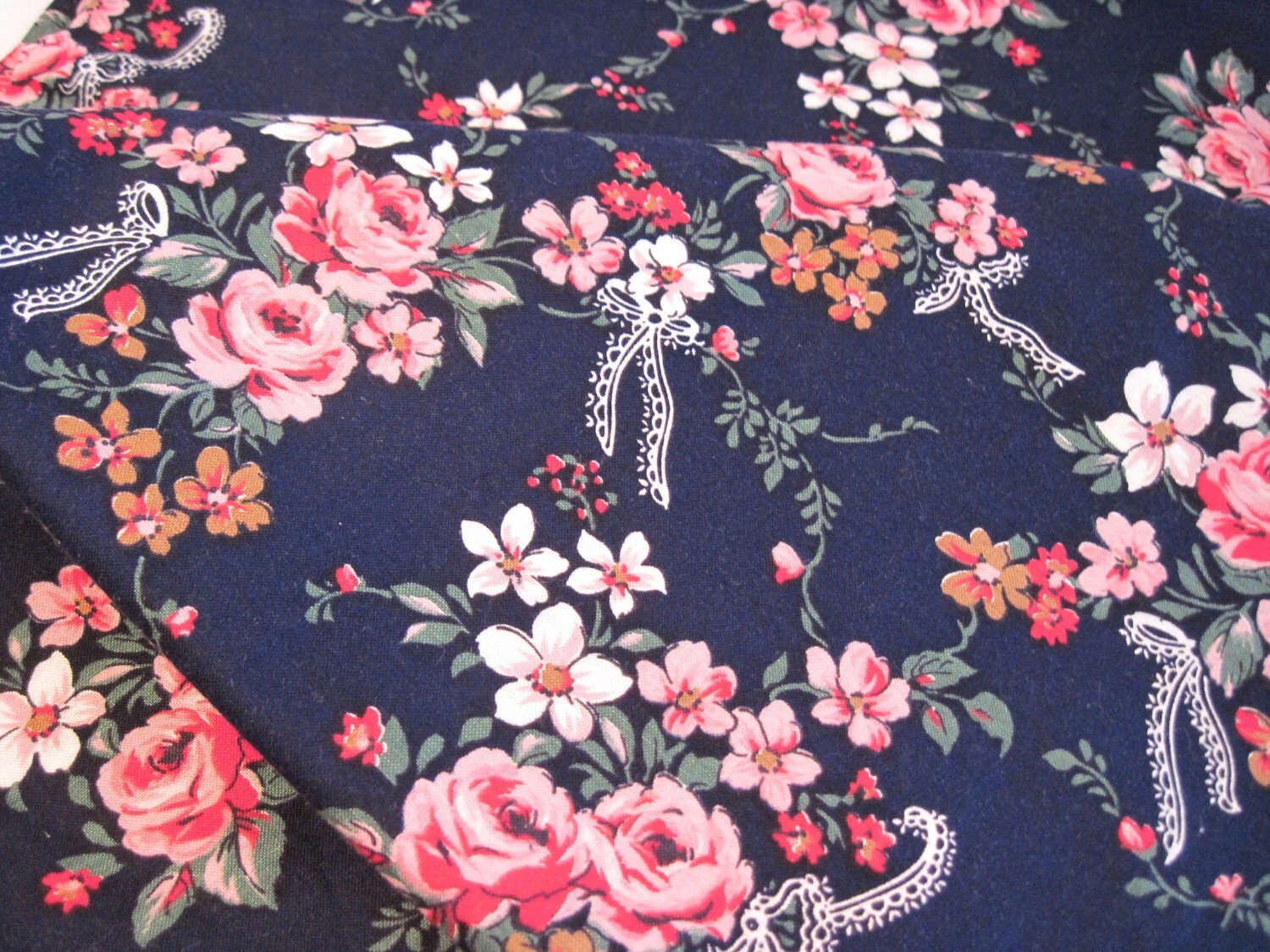 Navy Blue and Pink Floral Dress Fabric