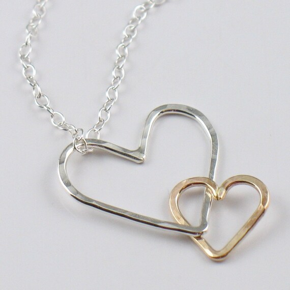 Entwined Heart Necklace Silver and Gold by SDJewelry on Etsy