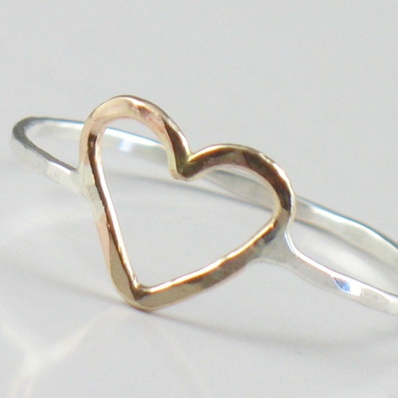 Little Gold Heart and Silver Ring by SDJewelry on Etsy