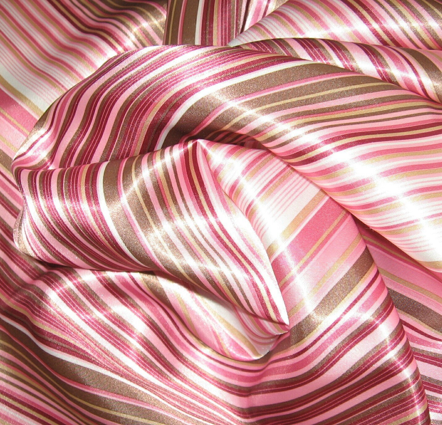Pink and Chocolate Striped Satin Fabric 4 ydsSALE