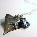 Preserved Birch Leaf in Oxidized Silver with Sterling Wood Nymph Fairy Charm & Teal Blue Green Swarovski Crystal ... Necklace ... Fae