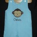 Turquoise Blue Gingham Jon Jon with Monkey Applique and Monogram 3M, 6M, 9M, 12M, 18M, 24M/2T, 3T, 4T