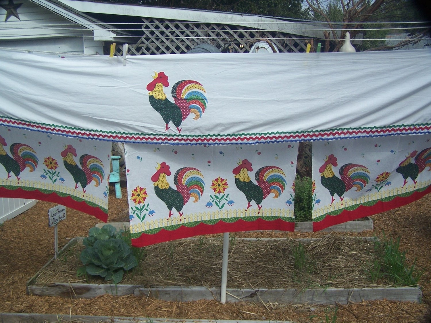 Vintage 1940s Kitchen Curtains Rooster Border by TheHomeGnome