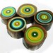 Five Modern blue and Yellow Paintings on Reclaimed Old Wood Tree Rings by Tracy Melton