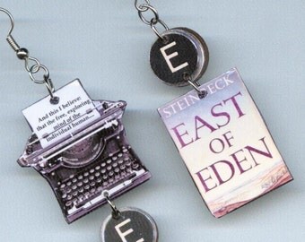 Book Cover Earrings - John Steinbeck Quote East of Eden - typewriter jewelry - literary readers librarian book lovers gift
