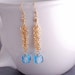 Gold Earrings, Blue Topaz Earrings, Long Gold Blue Topaz Gemstone Earrings
