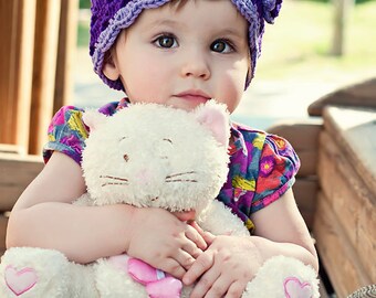 Crochet Toddler Hat, Purple Hat for Girls, Crochet Hat with Flower, Toddler Flower Hat, 2T to 4T