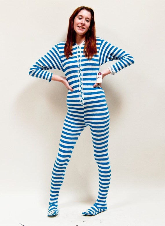 Vintage Stretchy 80s Terry Cloth Striped Onesie Footie