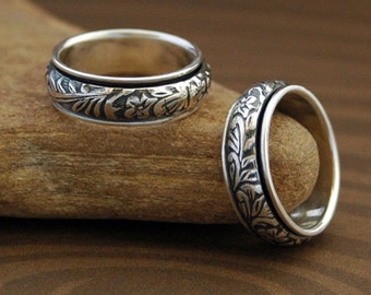 Spinner Ring - Floral and Scroll in Sterling Silver - Made to Order - Free Shipping in the U.S.