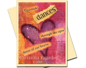 Handmade Greeting Card "Gratitude Dances Through the Open Doors of Our Heart" 4 Card Set