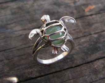 Sterling Silver Sea Turtle Ring With Aventurine