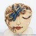 Steampunk Dragonfly Lady Face CAB Cabochon Hand Painted Polymer Clay with vintage watch parts