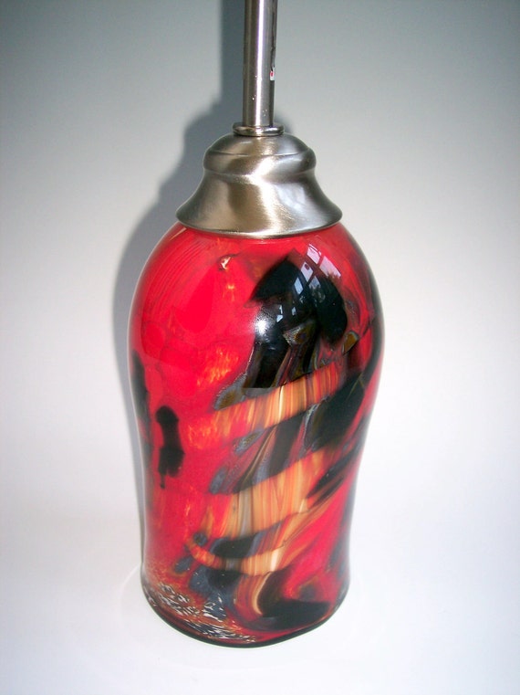 SALEHanging Red Hand Blown Glass Pendant Light by Rebecca