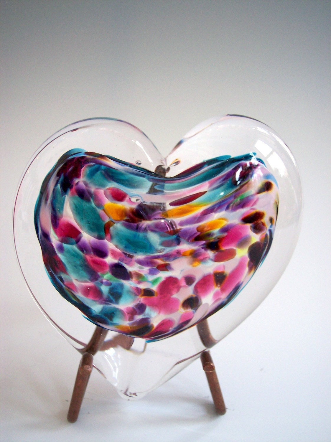 Large Hand Blown Art Glass Heart Paperweight By Rebecca Zhukov