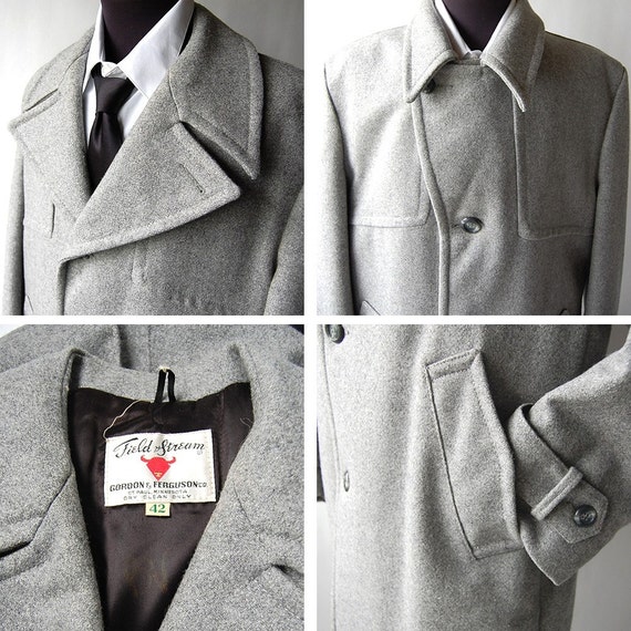 Vintage Mens Grey Wool Car Coat . 42