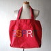 Large vintage Red Cotton ESPRIT Tote Bag . Canvas . Multi Colored Lettering 80s