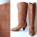 vintage Perforated Leather Boots . Caramel Brown . Knee High . Brazil . 6 M . as is