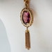 long Pendant Necklace / Tassle / Faceted Faux Amethyst and Pearl / goldtone chunky chain link / bohemian chic