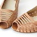 vintage Woven Leather Heels . Ipanema . Peep Toe . made in Brazil . 7.5 8 M
