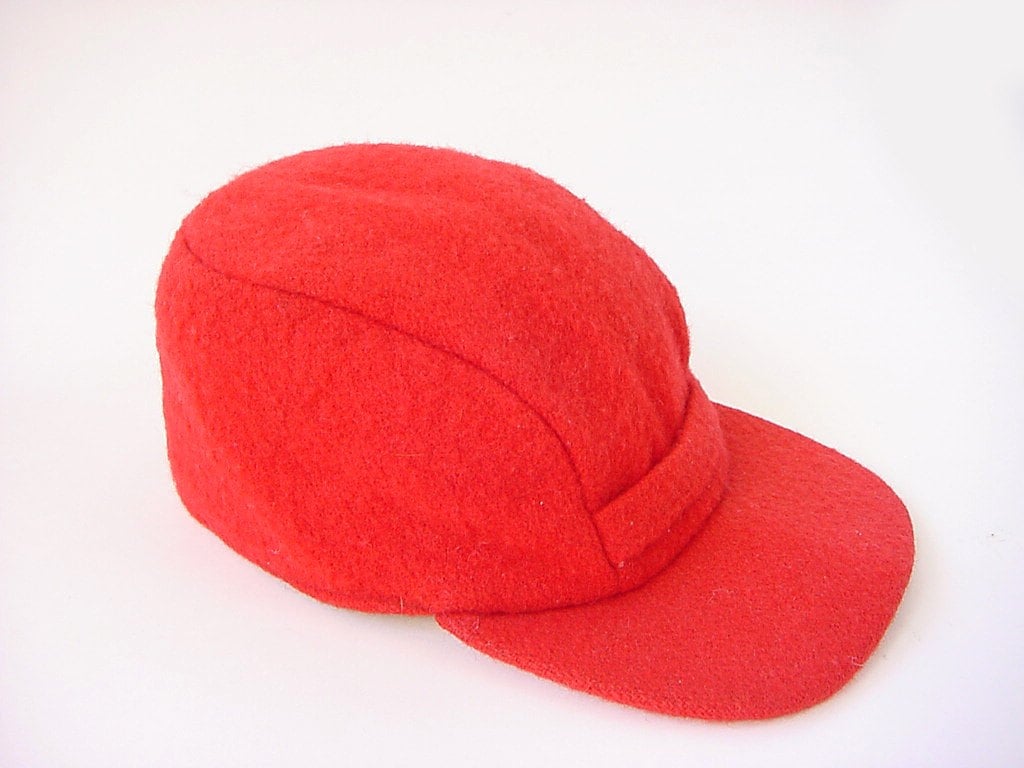 Vintage Elmer Fudd Red Wool Hunting Hat with Convertible Ear
