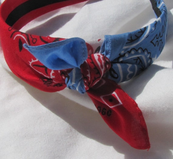 Bandana Knot Headband Red White Blue by shirkdesigns on Etsy