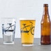 4 hand printed bike pint glasses, charcoal tandem bicycle