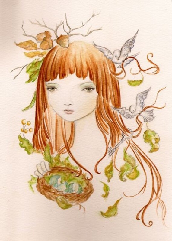 Items similar to Woodland Nature Girl 8x10 art print of original ...