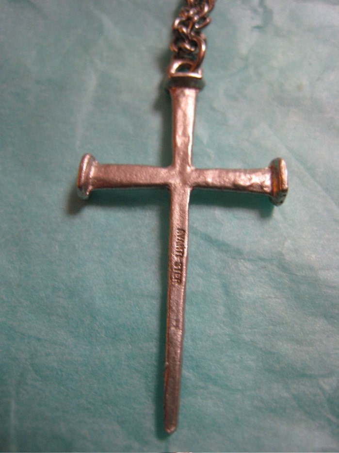 Vintage Sterling Silver Cross of Nails Necklace by Glamaroni