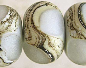 Gray Lampwork Glass Bead Set, Glass Beads, Lampwork Beads, Glass Lampwork Spacers, Matte Etched Finish , 6 11x7mm Pearl Gray Velvet