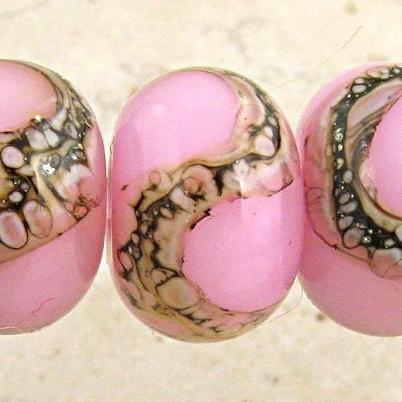 Pink Handmade Lampwork Glass Bead Set of 6 with Organic bed