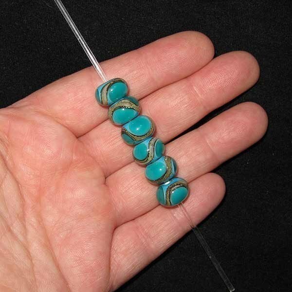 Blue Lampwork Glass Beads Set of 6 Small 11x7mm by SpawnOfFlame