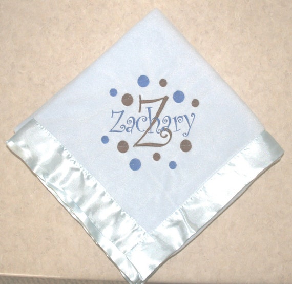 PERSONALIZED EMBROIDERED BABY RECEIVING BLANKET WITH SATIN