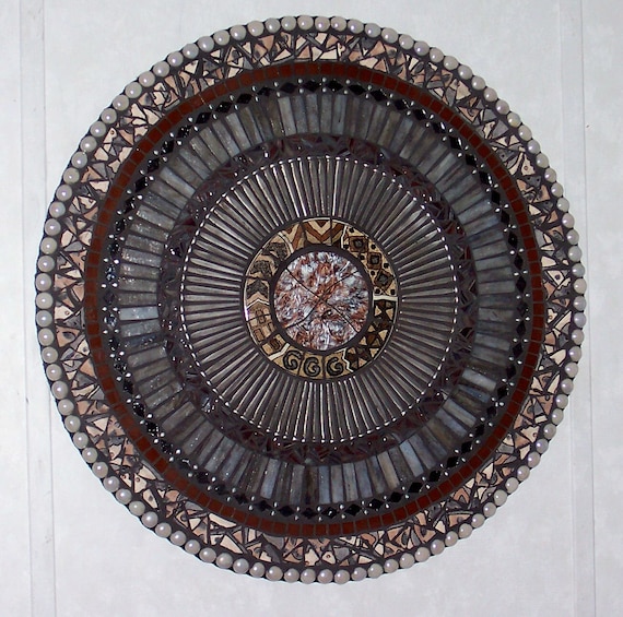 Mosaic Art PanelStained GlassMixed Media Brown Tan and