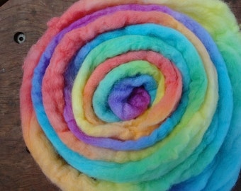 Rainbow hand painted wool fleece wet and dry felting weaving