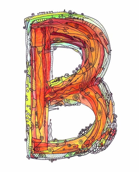 Items Similar To Whimsical Letter B Funky Art Print "It's A Beauty" 11 ...