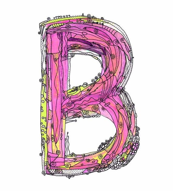 Items Similar To Whimsical Letter B Funky Art Print "It's A Beauty" 11 ...