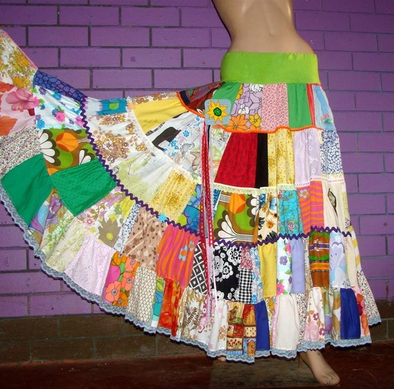 Bohemian Eclectic Maxi Ruffle Skirt Size Medium to XL