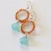Orange Carnelian and Aqua Chalcedony Wire Wrapped Small Hoops