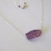 Raw Amethyst Stone Necklace Hammered Uncut Gemstone Sterling Silver Chain
